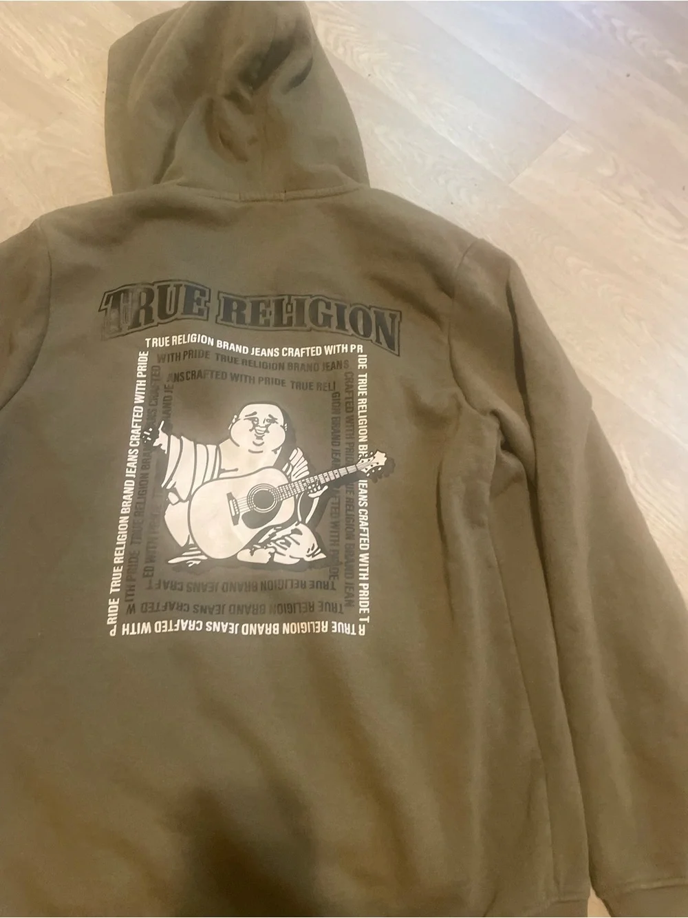 True Religion Men's Olive Green Graphic Zip-Up Hoodie